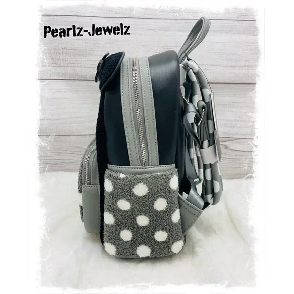 Loungefly Disney Minnie Mouse Vintage Black White Gray Polka Dots Backpack NWT